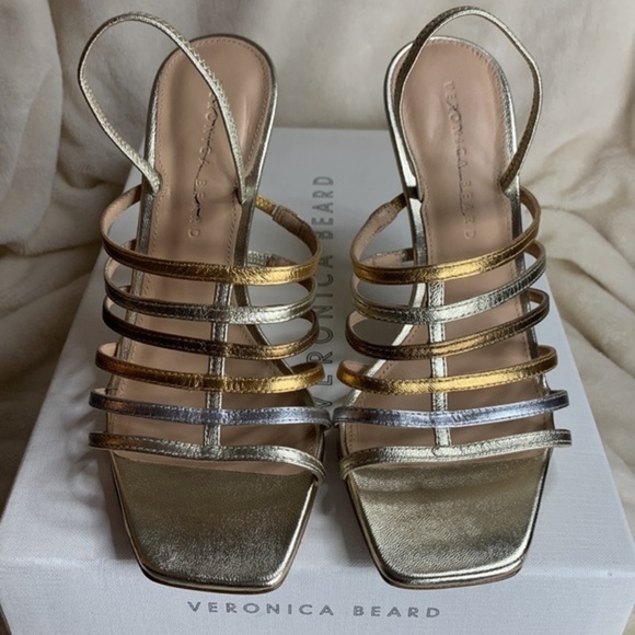 ‼️NWT $375.00 Veronica Beard Aldridge Metallic Leather Slingback Sandals - Picture 7 of 12